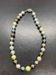 925 Sterling Silver Multi-Color Faux Pearl Necklace 18” - Picture 1 of 14