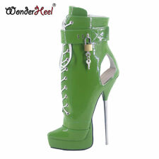 Wonder Style 8" Stiletto Heel Fetish Locked Padlocks Platform Ankle Ballet Boots