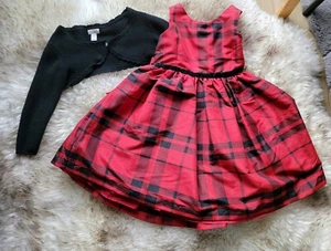 Girls Red & Black Plaid Holiday Christmas Dress - Cat & Jack - Sz XS 4/5 LikeNew - Picture 1 of 9