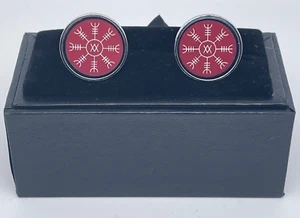Viking The Aegishjalmur - Helm of Awe Norse Metal Nordic Cufflinks in Gift Box - Picture 1 of 7