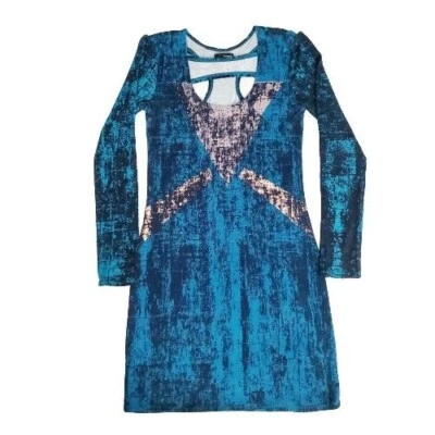 Hurley Women's Blue Artistic Print Atreyu Long Sleeve Bodycon Dress Size Small - Image 1 of 4