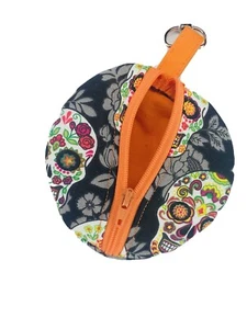 Portamonete rotondo/ciuccio/auricolari/chiusura aragosta/tessuto teschio/arancione/nero - Foto 1 di 4