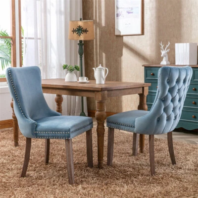 Dining Chairs Set of 2 Velvet Upholstered Chairs with Wing-Back & Nailhead Trim - Image 1 of 4