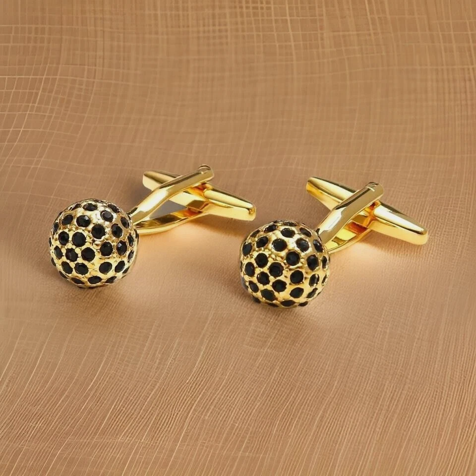 14K Yellow Gold Plated Cufflinks For Men 1.10Ct Lab Created Round Black Diamond - Image 1 of 3