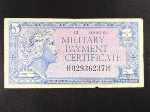 1964 U.S. 5 Cents Military Payment Certificate Series 611 P#M50 SPC1558 - Bild 1 von 2