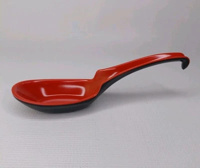 Asian Style Soup Spoon Durable Plastic Black & Red - Image 1 of 4