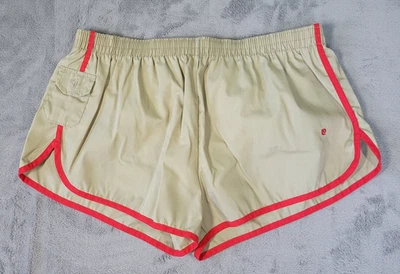 Shorts de ginástica vintage Pierre Cardin relax corrida masculino tamanho XL 40-42 vermelho bronzeado anos 80 - Imagem 1 de 4