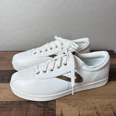 Tretorn Women’s Size 9 White Sneakers Leopard Suede Accent Casual Tennis Shoes - Image 1 of 4