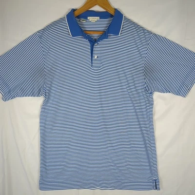 CUTTER & BUCK CB DRYTEC Blue White Striped Polo Golf SHIRT Men's M - Image 1 of 4