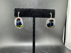 Pendientes modernistas vintage de vidrio esterlina y artístico firmados por Barbara B. Sucherman 925 - Imagen 1 de 11