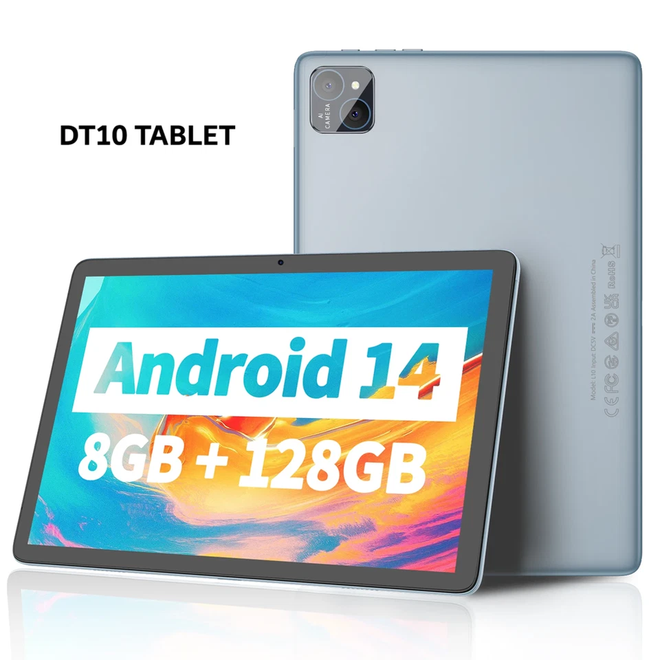 DT 10-inch Android 14 Tablet 8GB+128GB Dual Camera  WIFI6 5G-Grey - Image 1 of 4
