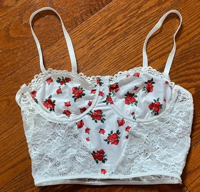 Shein Bralette with Red Rose Floral Detail Lace Back Adjustable Straps  Small - Image 1 of 3