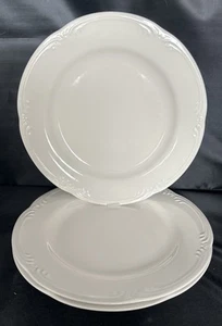 Pfaltzgraff Filigree Stoneware White Dinner Plate Embossed Scroll and Dot Set/3 - Picture 1 of 6
