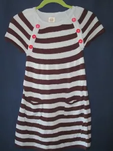 Mini Boden Maglione Vestito Bambina TG 11 12 Y Riga S/S Blu Marrone Autunno Cotone Maglia - Foto 1 di 5