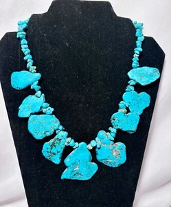 🎁 Vintage Faux Türkis Perlen Halskette Dimensionsplatte Grob Statement 18 Zoll - Bild 1 von 10