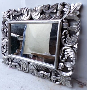 Baroque Wooden Inlaid Mirror 80x60 cm Antique Silver Mod. Victoria - Picture 1 of 7