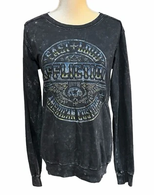 Affliction Long Sleeve Sweatshirt  Distressed Back Cut Outs Mesh Women’s Size L - Image 1 of 4