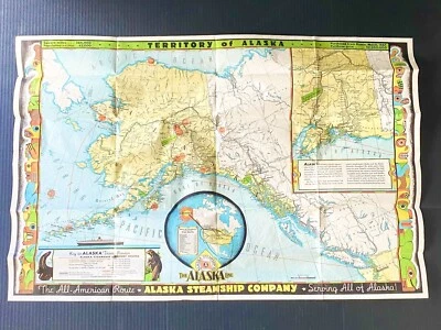 1936 Alaska Steamship Company Map of Alaska Territory Frank McCoffrey Original - Image 1 of 4