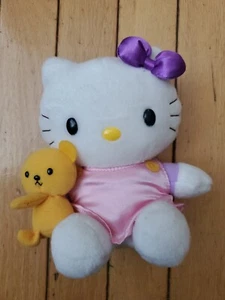 Vintage 2002 Nakajima Hello Kitty And Teddy Bear 6” Plush - Purple Bow - Picture 1 of 8