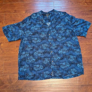 George Herren XL blau Island Knopf Kurzarm Hula Mädchen Hawaii inspiriert Hemd - Bild 1 von 8