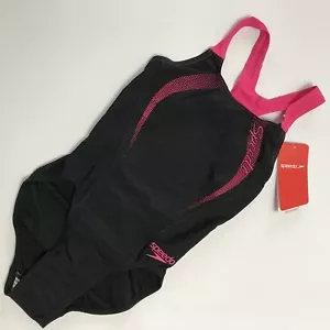 Speedo Endurance Black Pink Muscle Racer Back Swimsuit Size 28” Body 6 - Picture 1 of 10