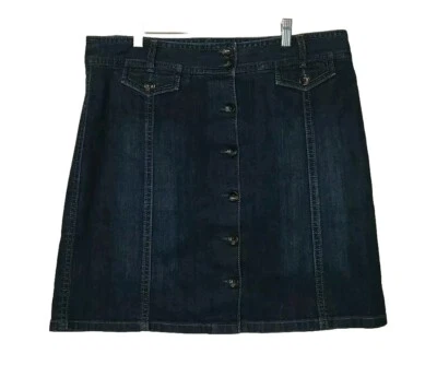 Ann Taylor Dark Wash Knee Length Button Front Denim Jean Skirt Size 14 READ - Image 1 of 4