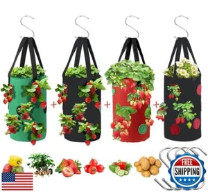 4 Pcs Upside Down Strawberry Planter- 4 Hooks 3 Gallon Hanging Strawberry Aer - Picture 1 of 5