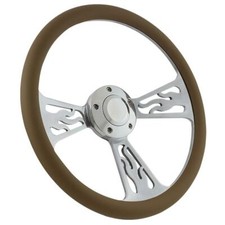 1970 -1977 Ranchero Polished Flamed & Tan Vinyl Half Wrap Steering Wheel Kit