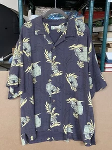 Tommy Bahama Brown Silk Hawaiian Shirt Button Up Tropical Straw Hut Mens Size XL - Picture 1 of 17