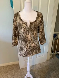 Gloria Vanderbilt 3/4 Ärmel verziert braun/braun Top Gr. L gebraucht - Bild 1 von 10