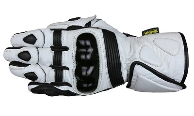 Guantes de cuero de fibra de carbono Cordura - blancos Tek Moto motocicleta Foto 1 de 2