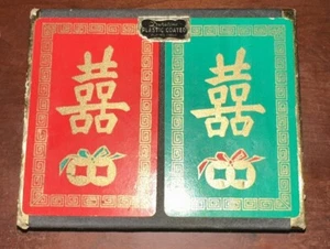 Baraja de cartas vintage de plástico recubierta con letras chinas - Imagen 1 de 4