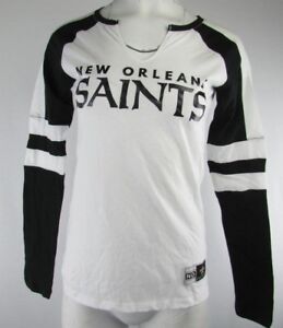 New Orleans Saints NFL Women's Majestic Long Sleeve V-Neck White Black S-XL