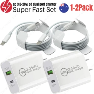 1-2X For Apple 14 13 11 20W PD QC 3.0 Fast Charger Adapter USB C To iPhone Cable - Picture 1 of 17