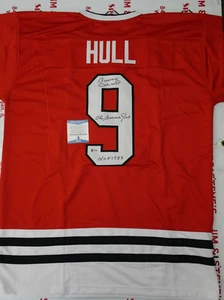 BOBBY HULL SIGNED CUSTOM JERSEY INSCRIBED "THE GOLDEN JET" & "HOF 1983" BAS COA - Picture 1 of 4