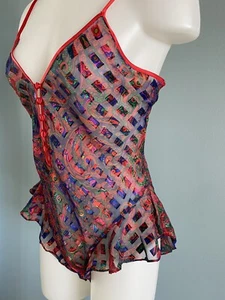 Vintage Teddy Victoria's Secret seidiger Satinstrampler durchsichtig hoher Beinschnitt S - Bild 1 von 6