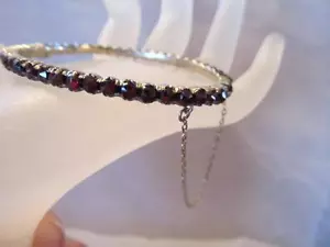 Vintage~Antique Victorian Rose-Cut Bohemian Garnet Bangle Oval Bracelet - Picture 1 of 10