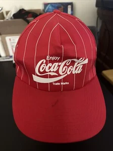 Vintage Coca-Cola Hat Headline Headwear Cardboard Brim 1980s Pinstripe White - Picture 1 of 5