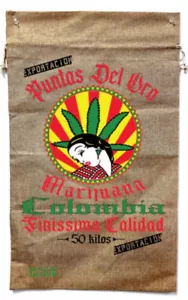 BURLAP BAG COLOMBIA Marijuana Coffee Sack Wall Hanging Man Cave Novelty juteNew - Picture 1 of 3