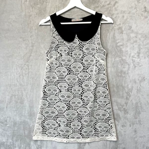Mini Vestido Audrey 3+1 Calavera Encaje S Crema Negro Cuello Peter Pan Gótico Mod MCM - Imagen 1 de 9