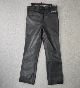 VTG Harley-Davidson Leather Black Pant Size 32"W X 30"L Y2K Nylon Lined Biker - Picture 1 of 20
