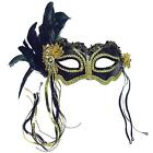 Adults Black Gold Metallic Side Feather Fancy Dress Costume Masquerade Mask