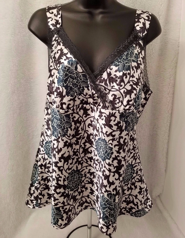 Camisa Top Blusa Apostrophe Mujer Talla XL X Grande 18 Verde Negro Blanco Floral Foto 1 de 4