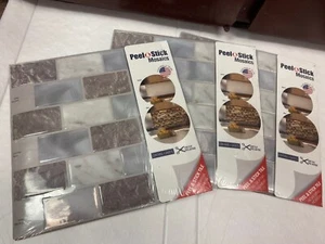 PEEL AND STICK WALL TILES-WHISPERING CLOUDS- LOT OF 12 TILES (3 PACKS OF 4 TILES - Picture 1 of 7