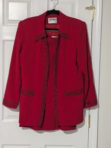 Vintage Nolan Miller 3 Piece 100% Wool Suit Size 14 Red Beaded Evening Wedding - Picture 1 of 21