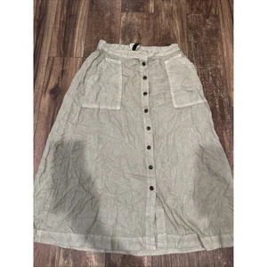 Damen Midi Rock Knopfleiste Leinenmischung Taschen Gummibund Größe M - Bild 1 von 6