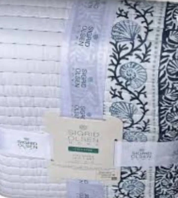 "Edredón costero 100 % algodón Sigrid Olsen Home completo/queen azul blanco 88""X92"" nuevo con etiquetas" Foto 1 de 4