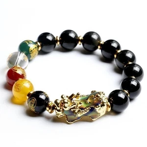 New Black Lucky Obsidian Pixiu Bead Bracelet Wealth Jewelry Gift Good Feng Shui - Picture 1 of 4