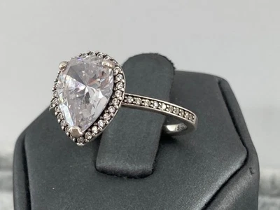 Pandora Lágrima Brillante Halo Lágrima Anillo Plata Esterlina Circonita Piedras 196251CZ Foto 1 de 4