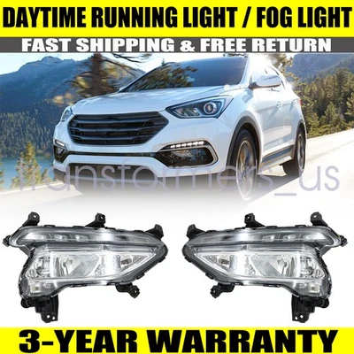 Pair LED DRL Fog Light For 2017-2018 Hyundai Santa Fe Sport Left + Right Side US - Image 1 of 4
